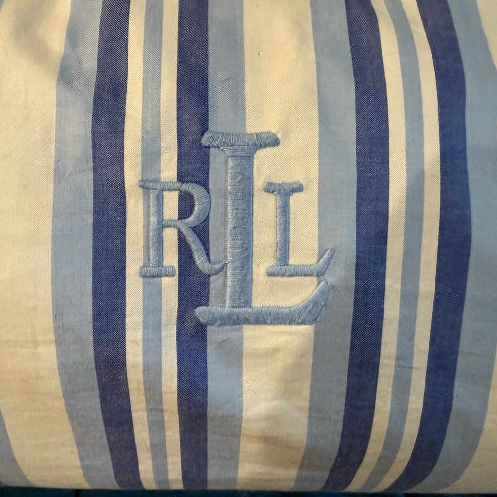 Ralph Lauren Blue and White Striped Bolster Pillow